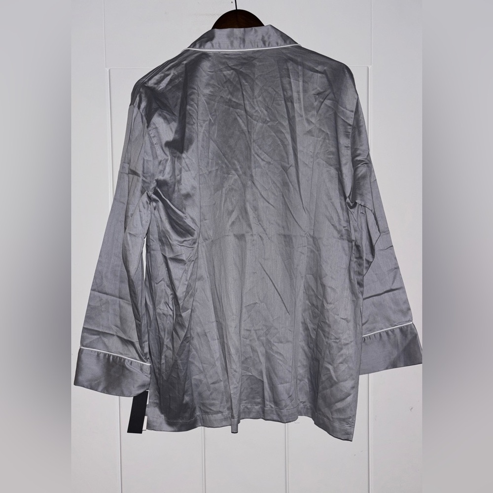Natori Sateen Cotton Satin Pajama Set XL NEW Silver Gray 2Pc Button Top & Pants - Picture 3 of 14